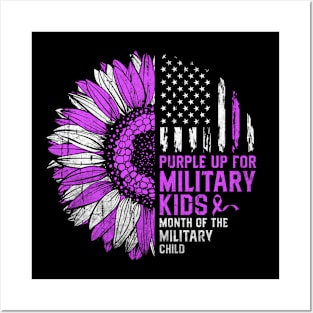 Purple Up For Military Kids Sunflower American Flag Posters and Art